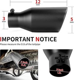 3 inch Inlet Exhaust Tip, 5" Outlet 12" Long Stainless Steel Exhaust Tip Black Powder Coated Finish Universal for Vehicles with 3" O.D.Tailpipe(503)