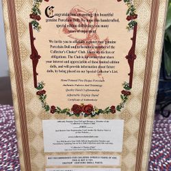 Collectors Choice Genuine Fine Porcelain Doll Limited Addition