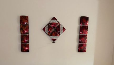 3-Piece Modern Metal Wall Art Set - Maroon , Deep Red and Black