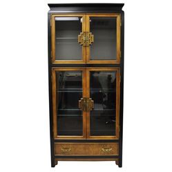 Century Chin Hua Burl Wood China Display Cabinet Chinoiserie Oriental Curio