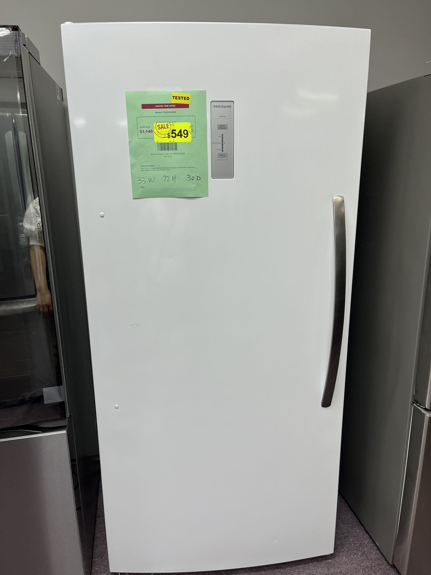 Refrigerator, Frigidaire Open Box Freezerless Fridge 