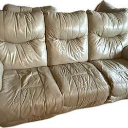 Light Tan Leather Reclining Couch And 2 Recliners