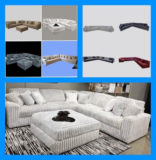 BRAND NEW 11x11ft And 6x14x6ft  SECTIONAL COUCHES CHAISE , CORDOROY LIGHT GREY FABRIC,  CUSTOM MADE AVAILABLE 