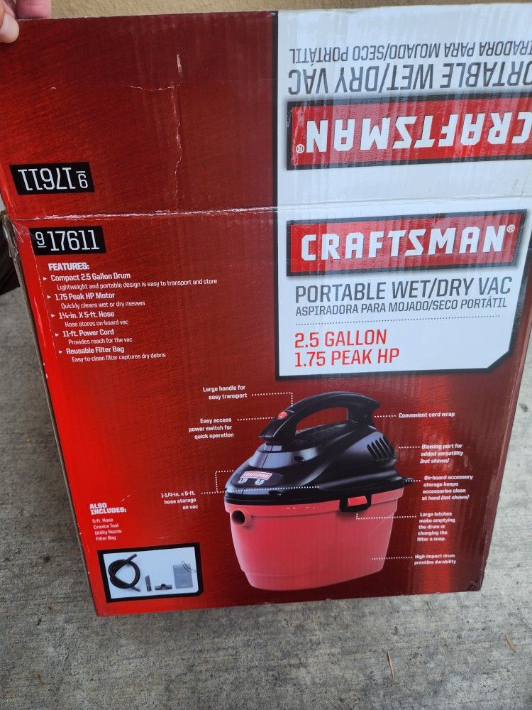 Craftsman Portable Wet/dry Vac 2.5 Gallon 1.75 Peak Hp Motor Model 917611