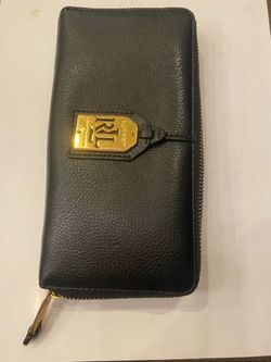 Ralph Lauren Women Black Leather Zip Around  Wallet 8”x4”