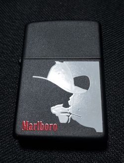 Vintage 1992 Marlboro Man Silhouette Zippo Lighter - Black Matte - UNFIRED NIB