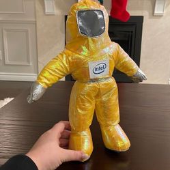 intel Yellow Iridescent Astronaut Space Suit Plush Toy Action Doll EUC 13” long 