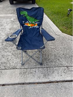 Kids Folding Camp Chair with Dinosaur Surfing Graphic