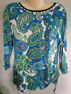 Ruby Rd Beaded Paisley Top Med Paisley Blue Green