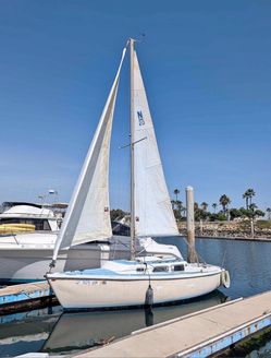 Small White Sailboat with Mainsail