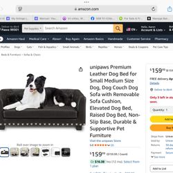 unipaws Premium Leather Dog Bed for Small Medium Size Dog, Dog Couch Dog Sofa