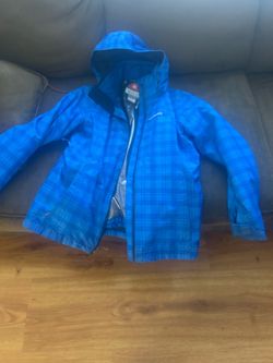 Columbia Blue Plaid Hooded Ski Jacket