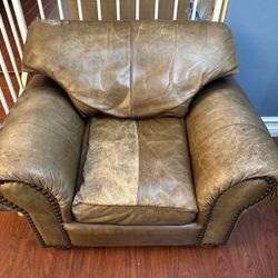 Brown Leather Arm Chair & Ottoman