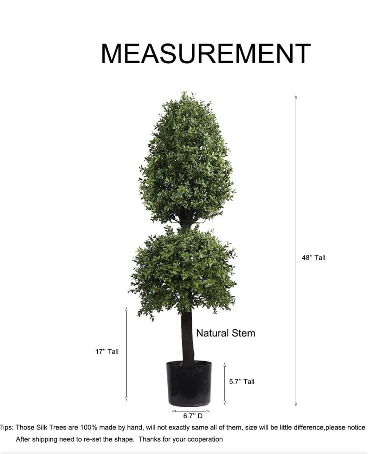 4' Artificial Topiary Double Tower Ball Shape Tree for Front Porch Decor Outdoor Plants Potted 1PC