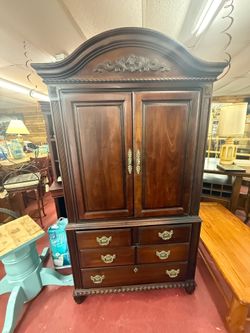 Ornate Cherry Wood Armoire