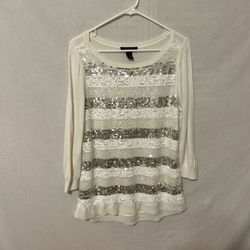 Sequin Striped Cream Top