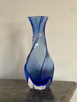  Cobalt Blue Moser Crystal Art Glass Cut to Clear  Vase 