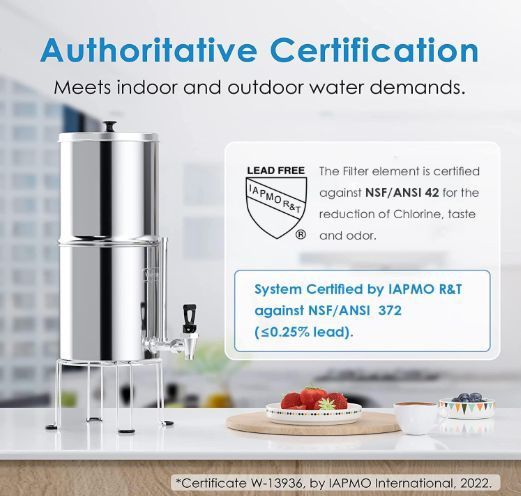 Waterdrop Gravity-fed Water Filter System, 2.25G Stainless-Steel System with 4 Filters, Metal Water Level Spigot and Stand, NSF/ANSI 42&372 Standard,
