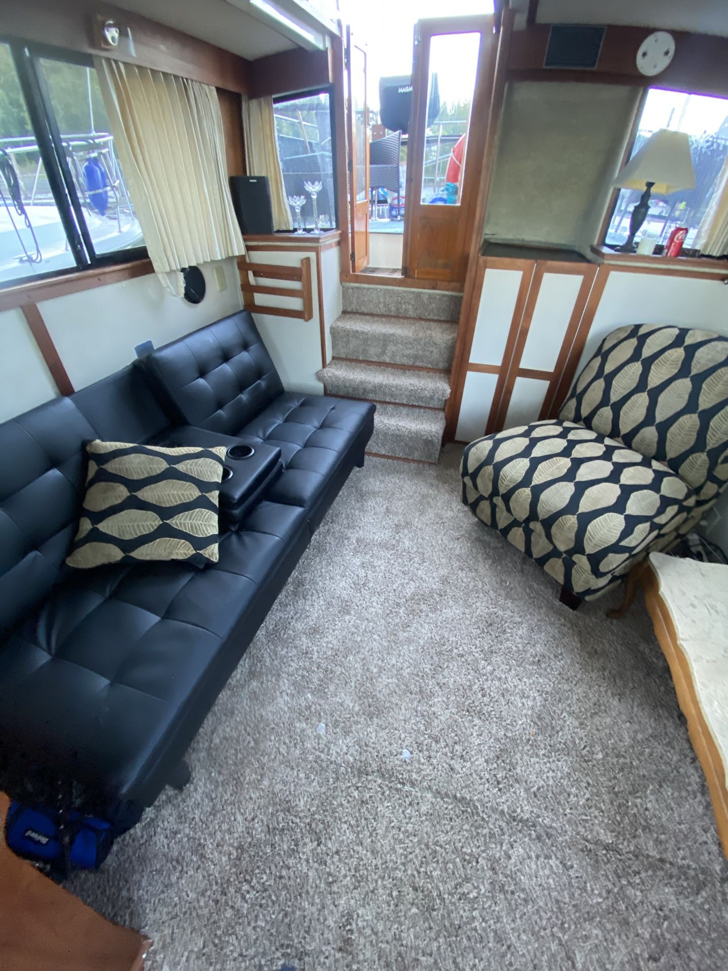 Leather Futon And Matching Chair (New)