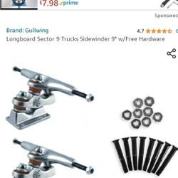 Gull Wing Skateboard 9" Trucks w/ Screws Nuts & Angled Risers 