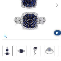 Genuine Kanchanaburi Blue Sapphire & Zircon ring 8 & necklace set - new! 