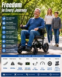 Get Your Freedom Back Today!  Lightweight Foldable Electric Wheelchair  Move freely. Live independently. Enjoy life again.