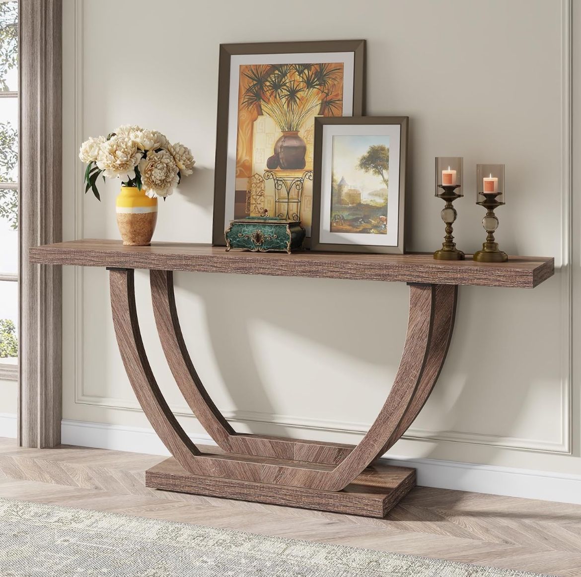 Tribesigns 63-Inch Wood Console Table with Geometric Base,