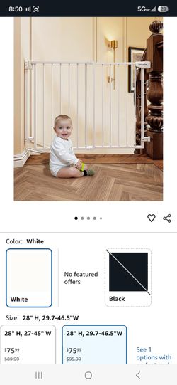NEW!!! Babelio 29.7-46.5" No Bottom Bar Baby/Dog Gate for Stairs, House and Doorways, Auto Close Safety Pet Gates with Large Walk Thru Door, Hardware 
