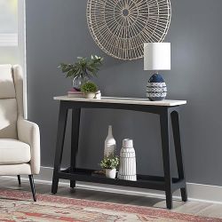 Dark Grey Kalista Wood Console Table with White Marble Top