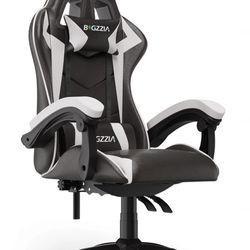 Bigzzia Gaming Chair Office Chair, Ergonomic Game Chair with Height Adjustable Headrest and Lumbar Support for Adults Teens, Black & White