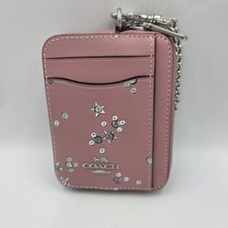 New Coach CCO26 Star Print Leather Zip Card ID Wallet Dusty Pink