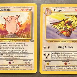 2 Rare Vintage Pokemon Jungle Non Holo Pidgeot & Clefable in Excellent Condition