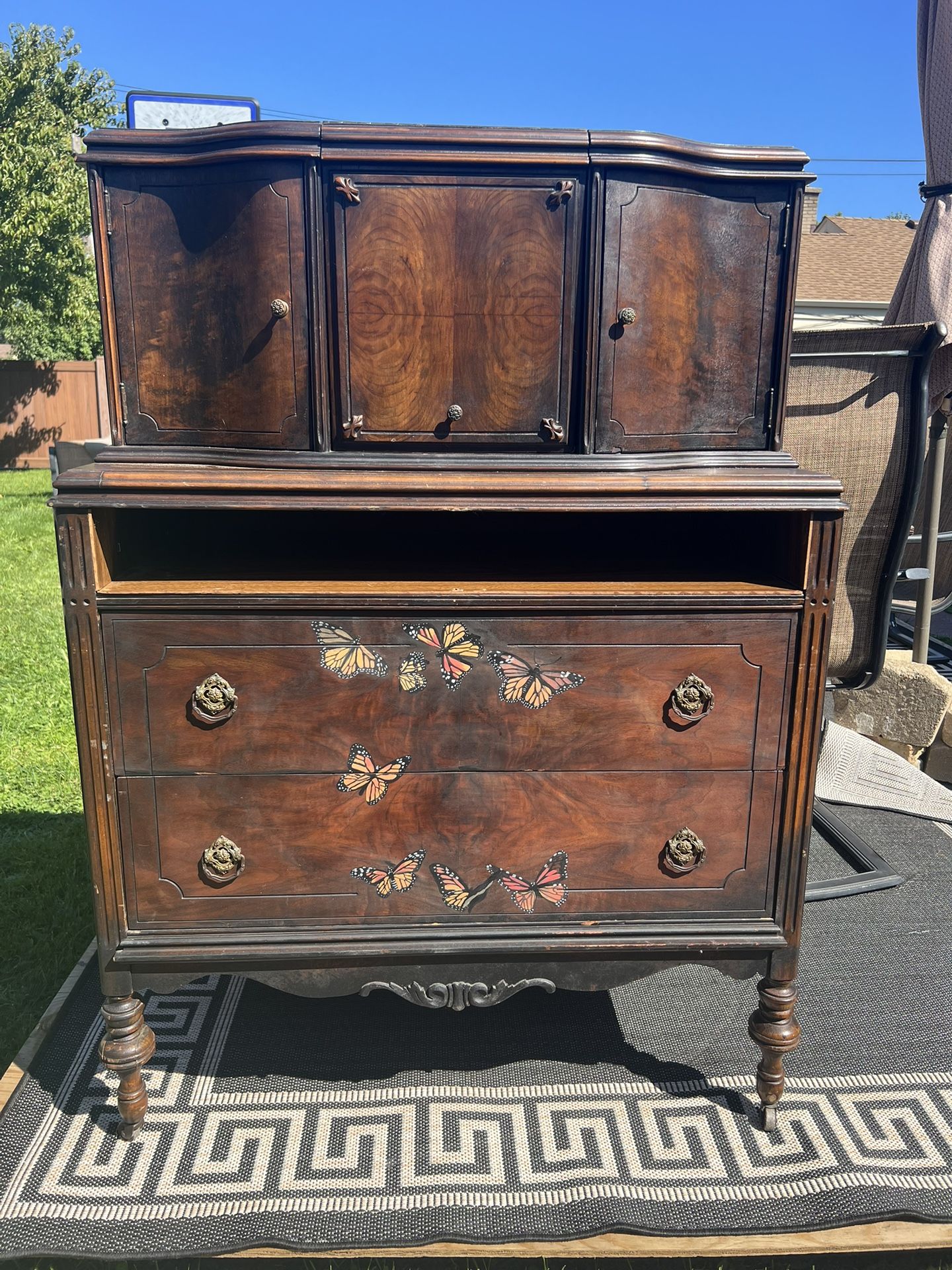 Antique Dresser rolls on casters