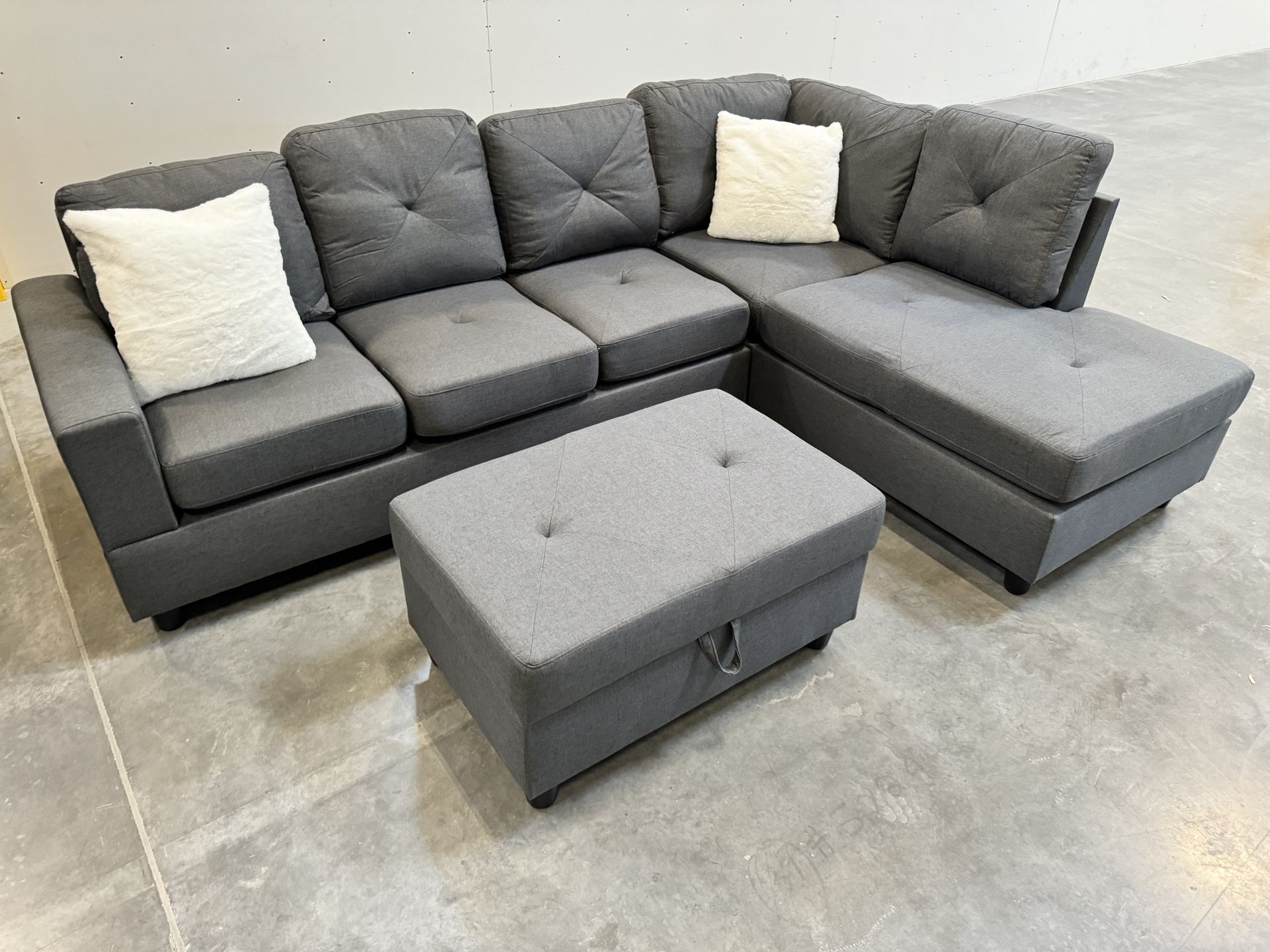 Dark Gray Sectional w/ Drop Down (No Included Ottoman)