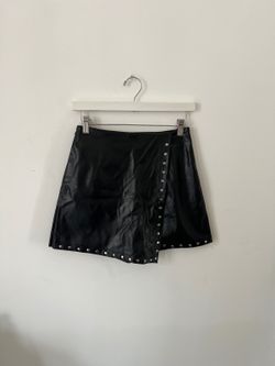 SHEIN Black Faux Leather Studded Wrap Mini Skirt