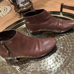 Italian Leather Booties, Brown 8 1/2