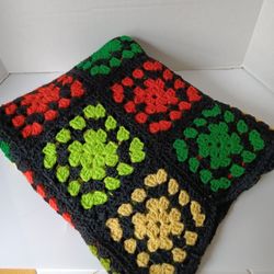 Handmade Vintage Granny Square Throw 45x55 Crocheted Colorful Lap Blanket