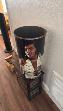 The King Lives On” metal trash can