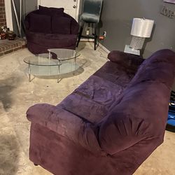 Plum, Purple Couch & Chair On Wheels With 3 Pillows
