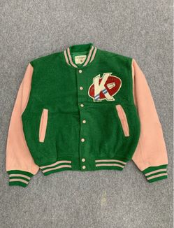 Varsity Letterman Salmon Green Suede Jacket