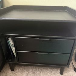 Black Nightstand with Built-In Bookshelf & Storage Drawers