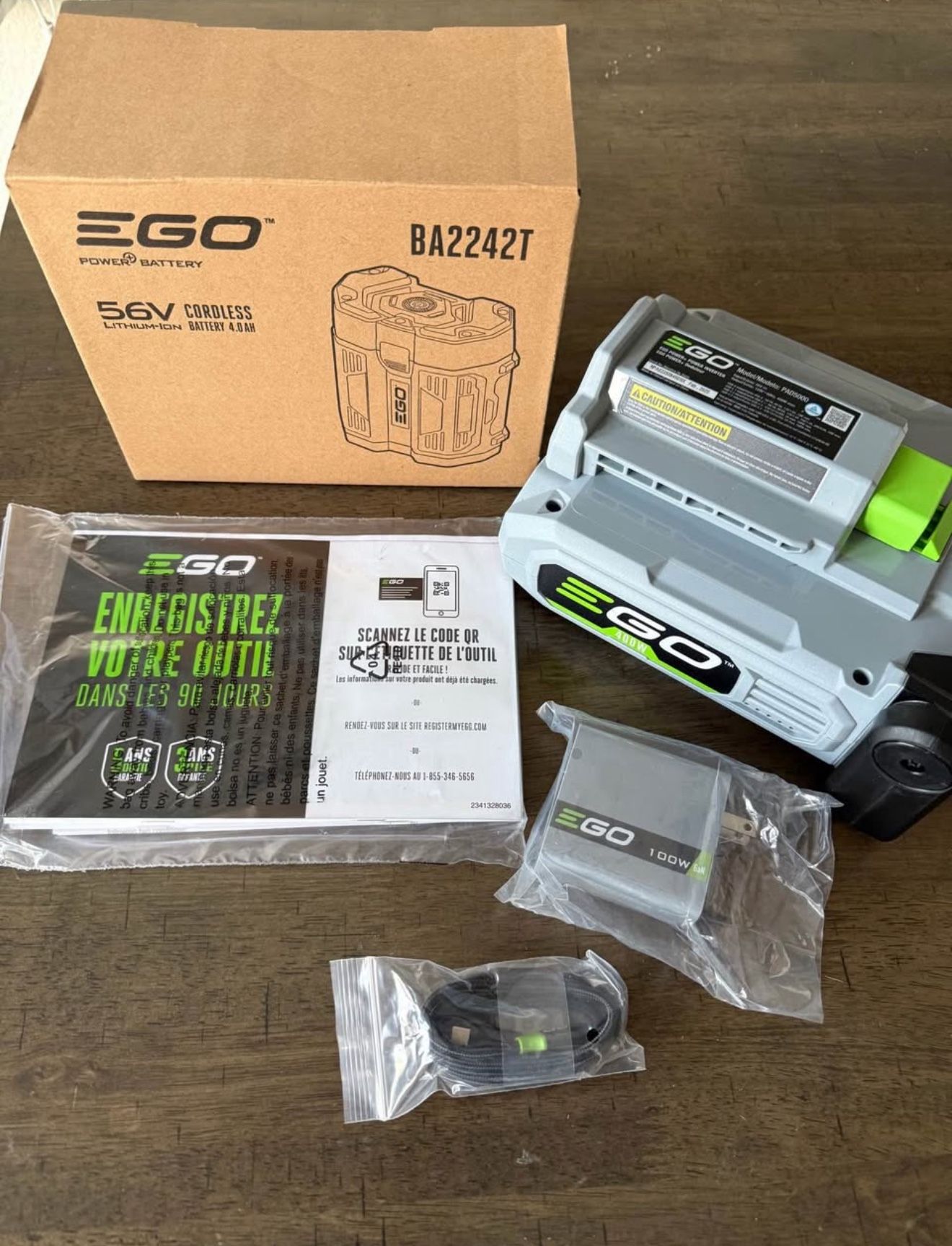 EGO POWER Portable Inverter, 400W, Generator. Includes 56V 4.0Ah Battery battery/charger