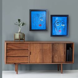 abstract faces original wall art | framed collage on canvas | home & room decor | "glance i-ii"