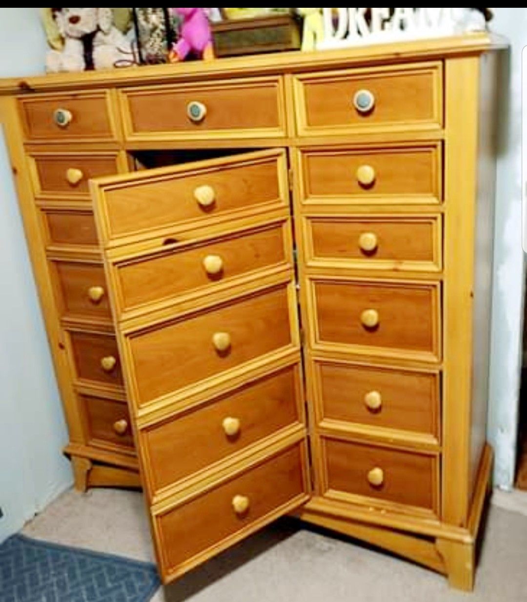 Solid Wood Dresser with Cedar Lined Armiore and hidden jewelry box