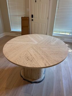 Ello Round Travertine Marble Pedestal Dining Table