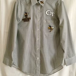 🐝 Yellow Jackets GT Logo Women’s Embroidered Buttoned Down Shirt LasOlas SANDOL New w/o Tags