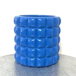 Round Blue Ceramic Planter with Quilt Pattern🪴 Like New🪴 Read Description For Size