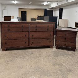 Brown Wood 6 Drawer Dresser & 1 Matching Nightstand