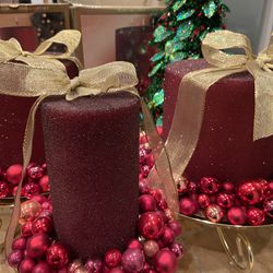 Set Of 3 Large Christmas Decor Candles 