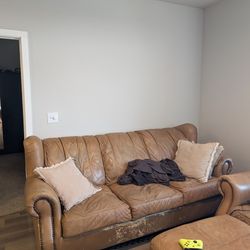Used Leather Sofa, Chair, And Ottoman